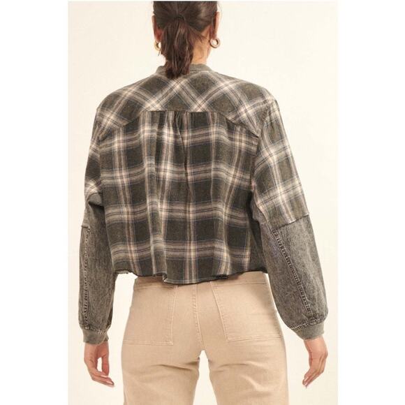 NWT Promesa Rustic Soul Denim and Plaid Half-Zip Top Black Sz XL Boho Western - Picture 12 of 14